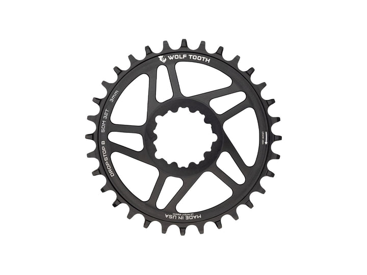 Plato de montaje directo Wolf Tooth - 32 dientes SRAM Direct Mount Drop-Stop B para bielas SRAM Boost de 3 tornillos, desplazamiento de 3 mm, color negro