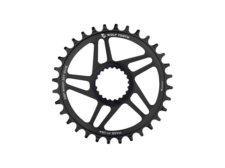 Plato de montaje directo Wolf Tooth de 32 dientes, montaje directo Shimano para bielas Boost, desplazamiento de 3 mm, requiere cadena Hyperglide+ de 12 velocidades, color negro.