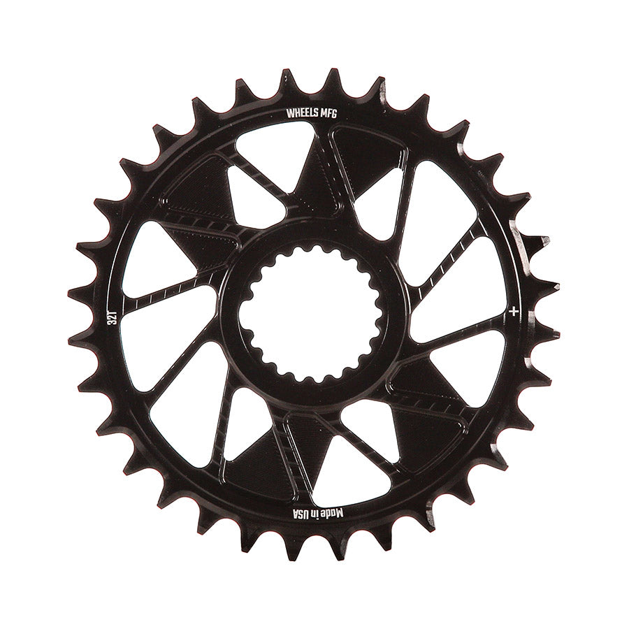 Wheels Manufacturing Shimano DM T-Type Inboard Chainring Teeth: 32 Speed: 12 BCD: Direct Mount Shimano Single 7075 Aluminum Black