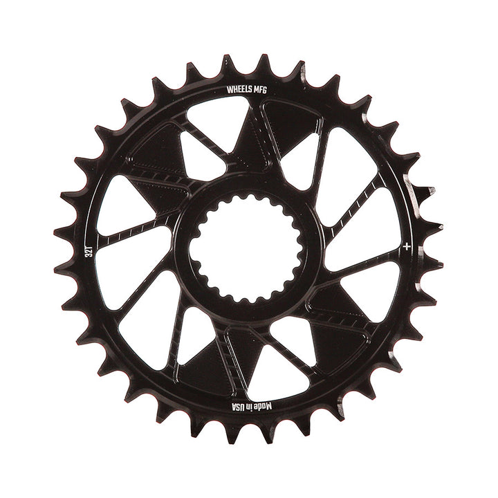 Wheels Manufacturing Shimano DM T-Type Inboard Chainring Teeth: 32 Speed: 12 BCD: Direct Mount Shimano Single 7075 Aluminum Black