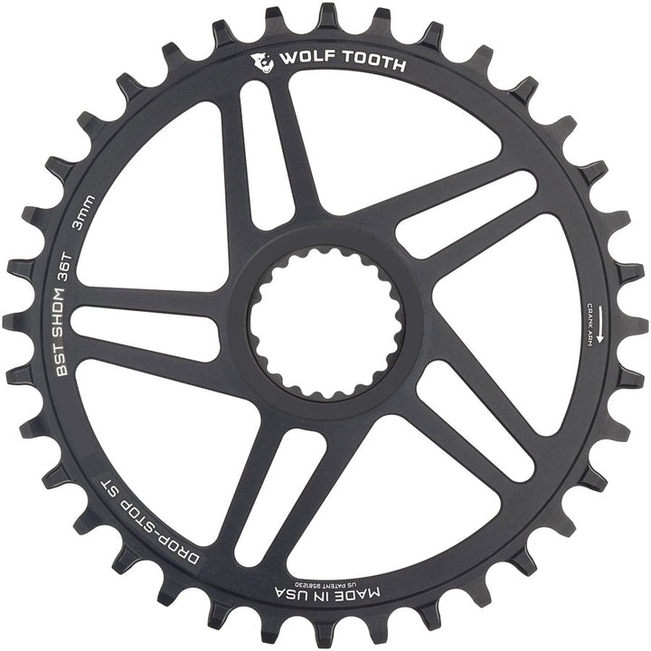 Wolf Tooth Direct Mount Chainring - 36t Shimano DM For Boost Cranks 3mm Offset Drop-Stop ST Requires 12-Speed HG+ Chain Black
