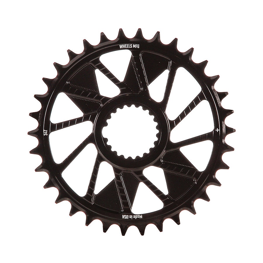 Wheels Manufacturing Shimano DM HG+ Inboard Chainring Teeth: 34 Speed: 12 BCD: Direct Mount Shimano Single 7075 Aluminum Black