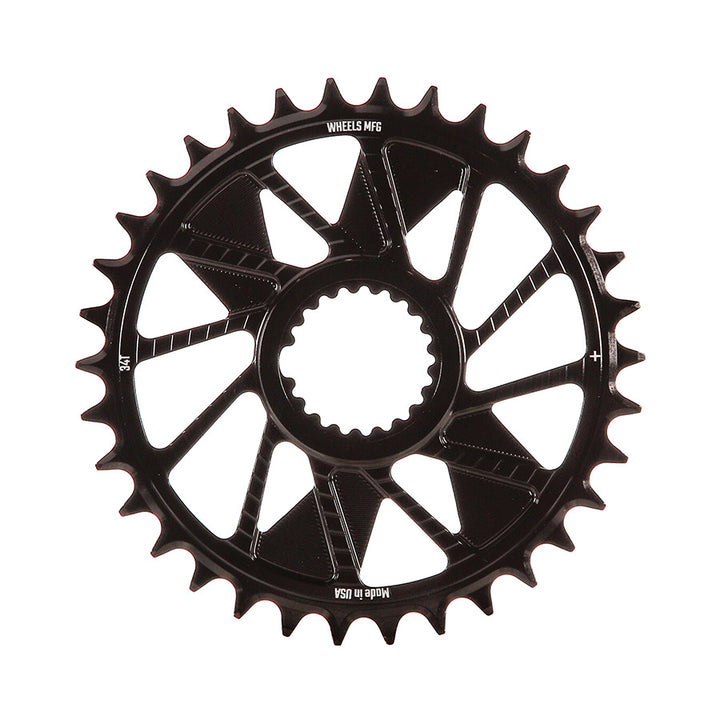 Wheels Manufacturing Shimano DM HG+ Inboard Chainring Teeth: 34 Speed: 12 BCD: Direct Mount Shimano Single 7075 Aluminum Black