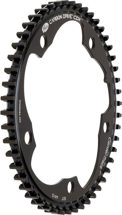 Gates Carbon Drive CDX CenterTrack Fin Line Front Belt Drive Ring - 50t 5-Bolt130mm BCD Fin Tooth BLK